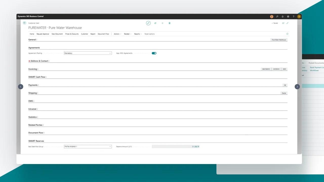 კლიენტის რისკის ჯგუფის დანიშნის ფანჯრის მაგალითი