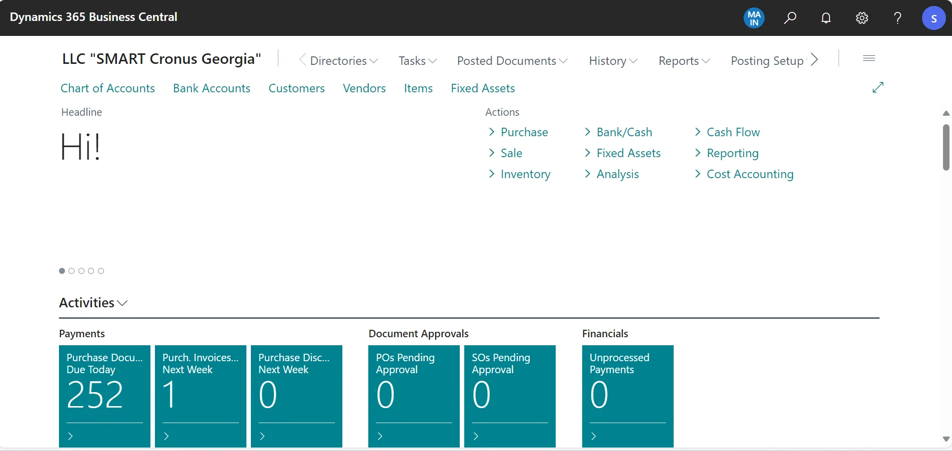 Desktop view of the main role center 