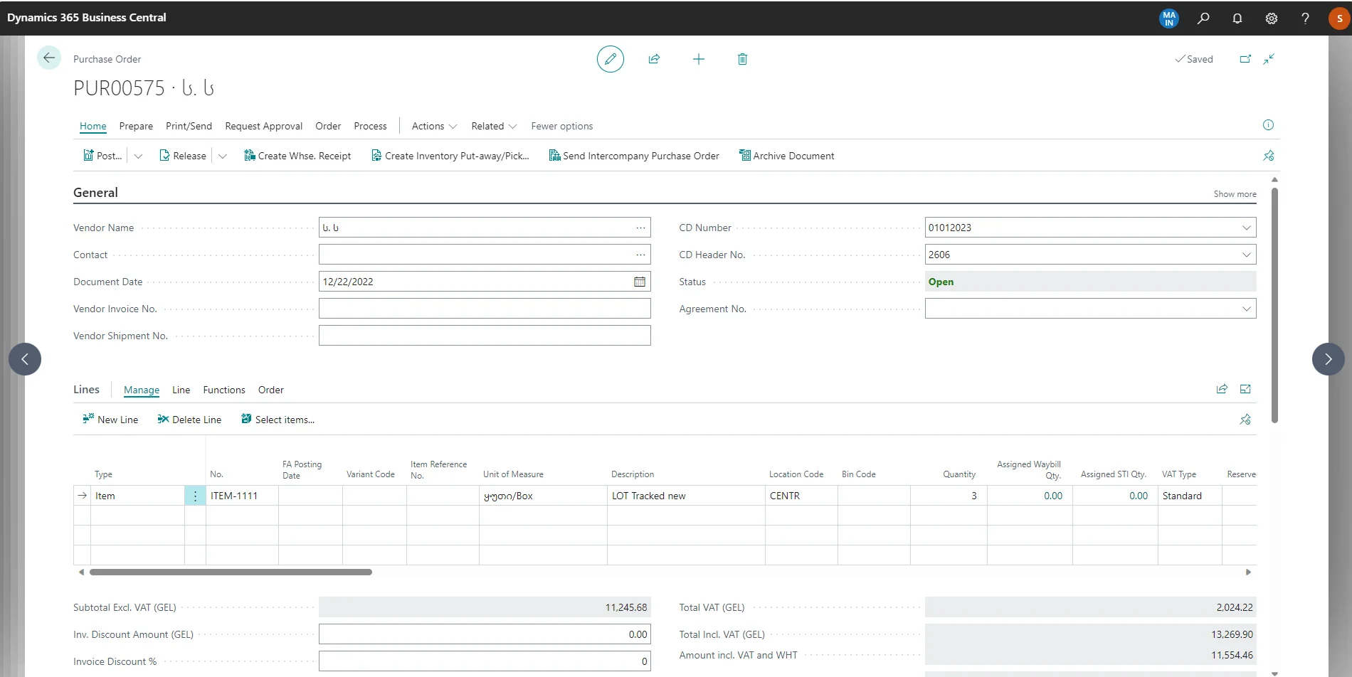 Purchase Order document CD and CD Header assignment to items