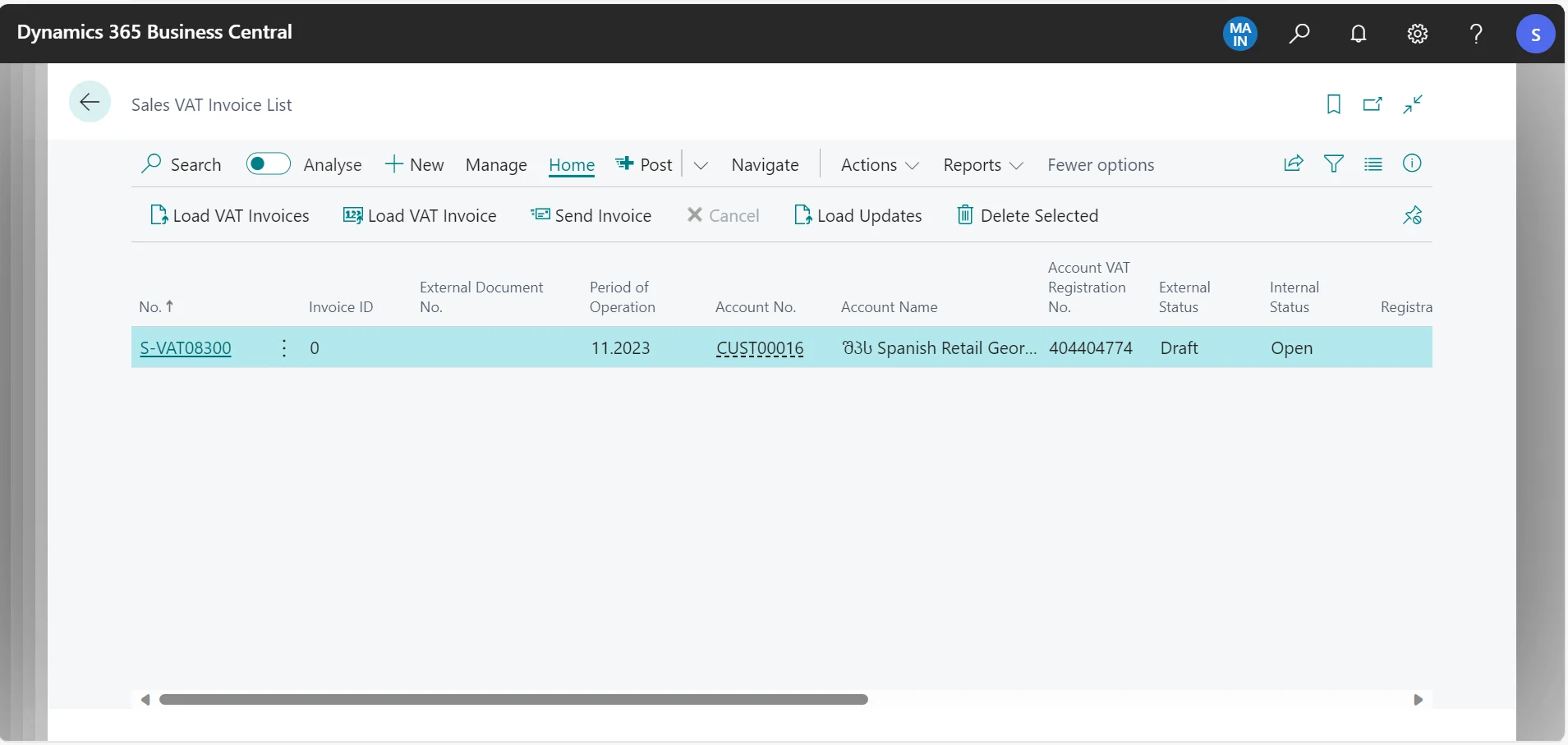 sales vat invoice list