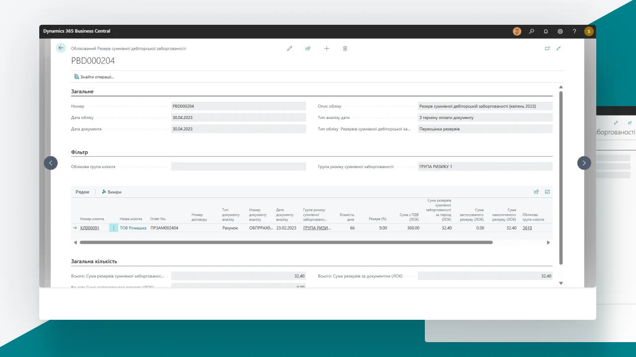 5 Приклад документа нарахування резерву сумнівних боргів щодо дебіторської заборгованості