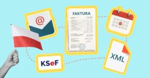 Схематичне зображення основних елементів KSeF: е-фактури, документу формату XML тощо