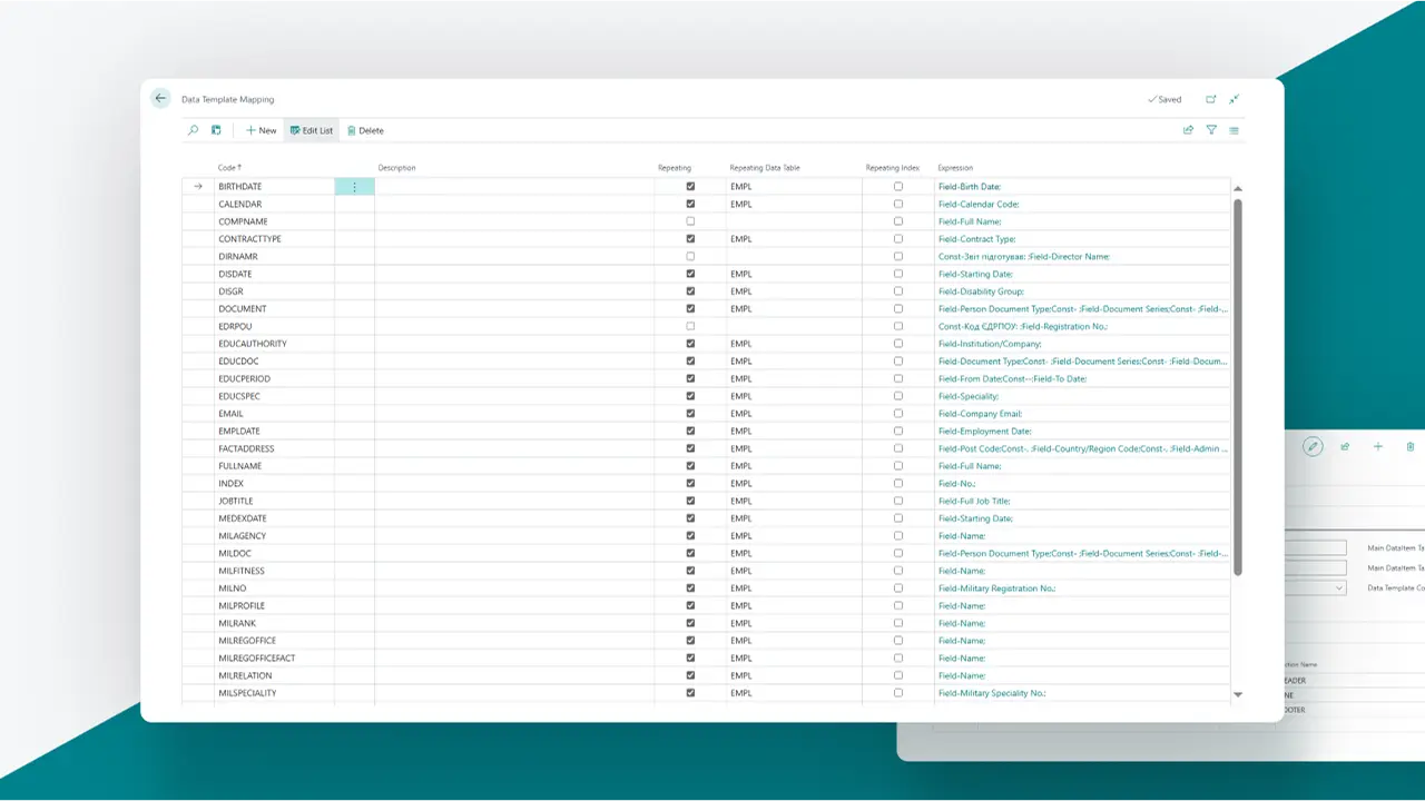 Screen_3_DESIGN_EN Solution interface for creating a data template for a universal Excel report