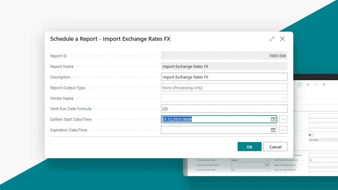 Example of SMART FX Rates setup: Import Scheduling