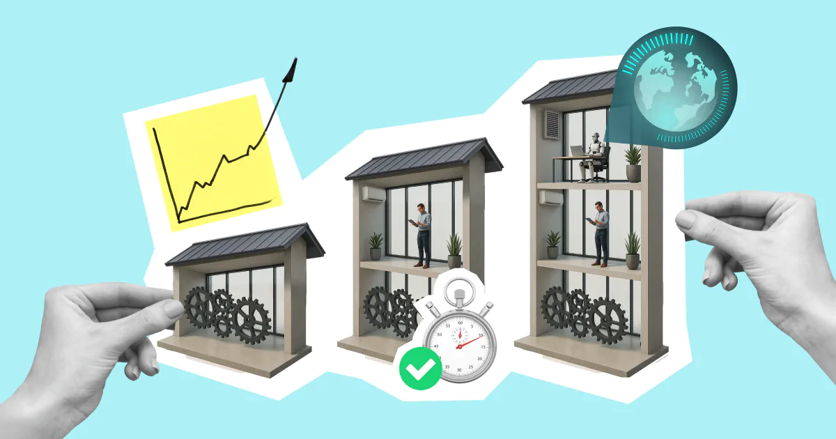 SMART_HellCold_1200_630_23072025 HR and payroll automation: three buildings with gears, growth chart and stopwatch